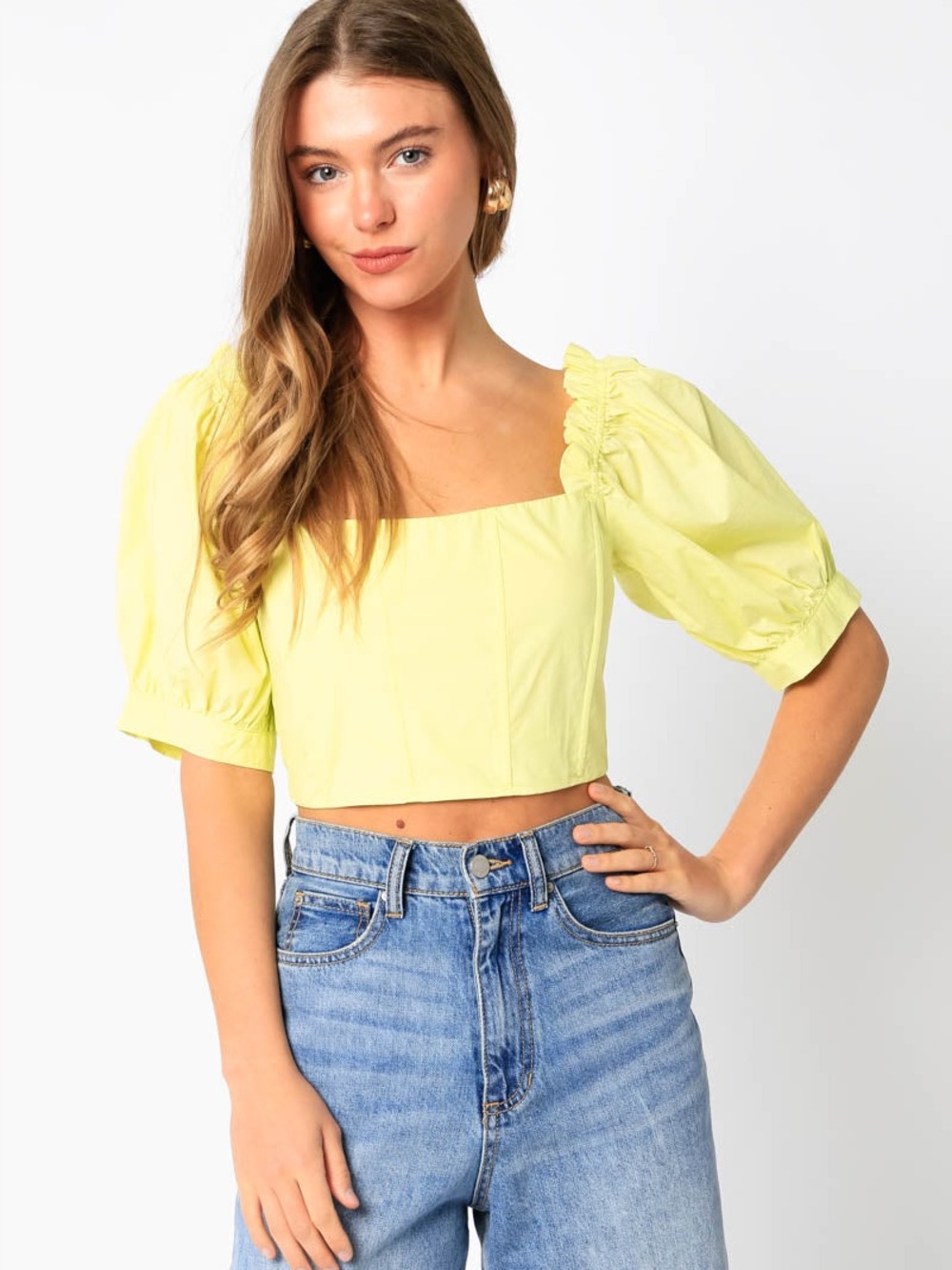 OLIVACEOUS Greer Bustier Corset Puff Sleeve Crop Top Size S